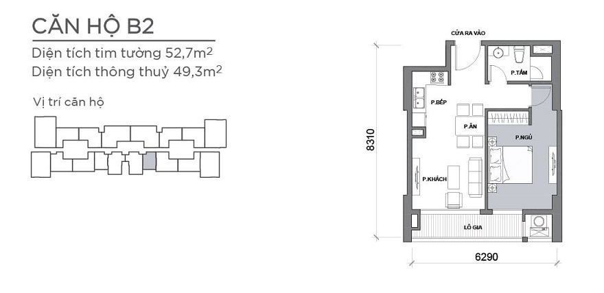 Bản vẽ căn hộ 1 phòng ngủ Park 6