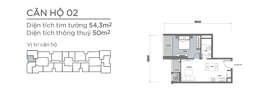 Bản vẽ căn hộ 1 phòng ngủ Park 7 54,3m2