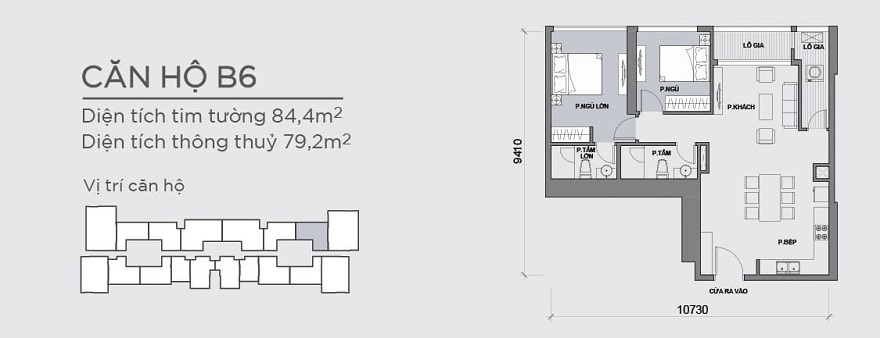 Bản vẽ căn hộ 2 phòng ngủ 84,4m2