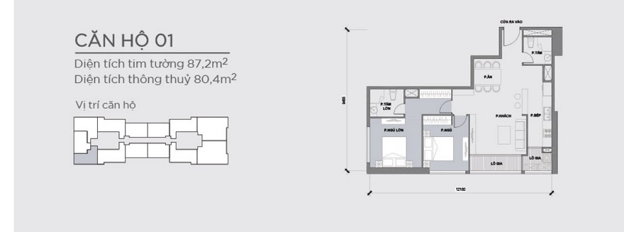 Bản vẽ căn hộ 2 phòng ngủ 87,2m2 Park 2