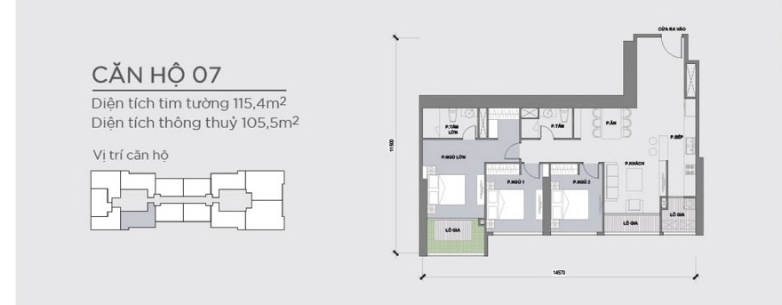 Bản vẽ căn hộ 3 phòng ngủ 115,4m2