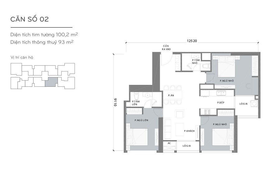 Bản vẽ căn hộ L1-XX02 100,2m2 3 phòng ngủ