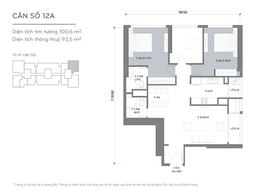 Bản vẽ căn hộ L2-XX12A 100,6m2 3 phòng ngủ