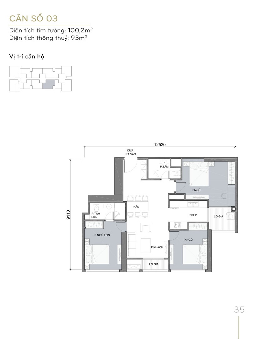 Bản vẽ căn hộ L3-XX.03 3 phòng ngủ 100,2m2