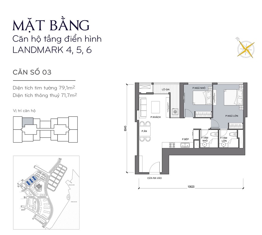 Bản vẽ căn hộ L5-03 79,4m2 2 phòng ngủ